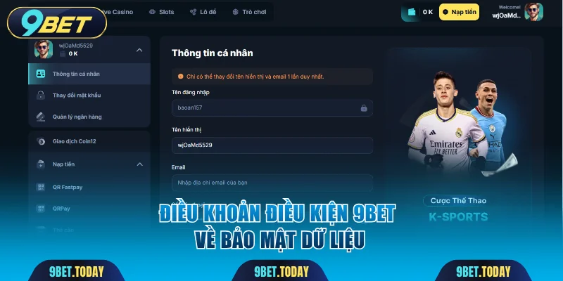 Điều khoản điều kiện 9BET về bảo mật dữ liệu